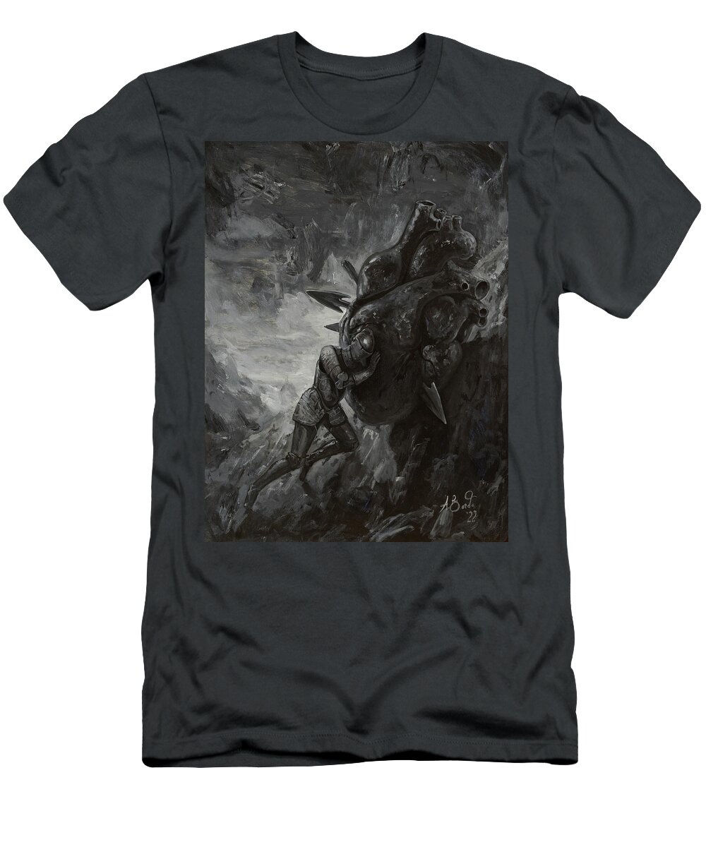 Sisyphus T-Shirt featuring the painting Let s Never Stop Falling in love V by Adrian Borda