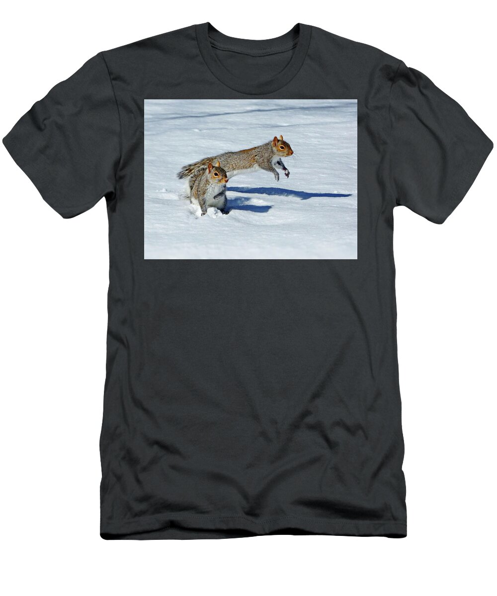 Eastern Gray Squirrel T-Shirt featuring the photograph Lets Run Away by Lyuba Filatova