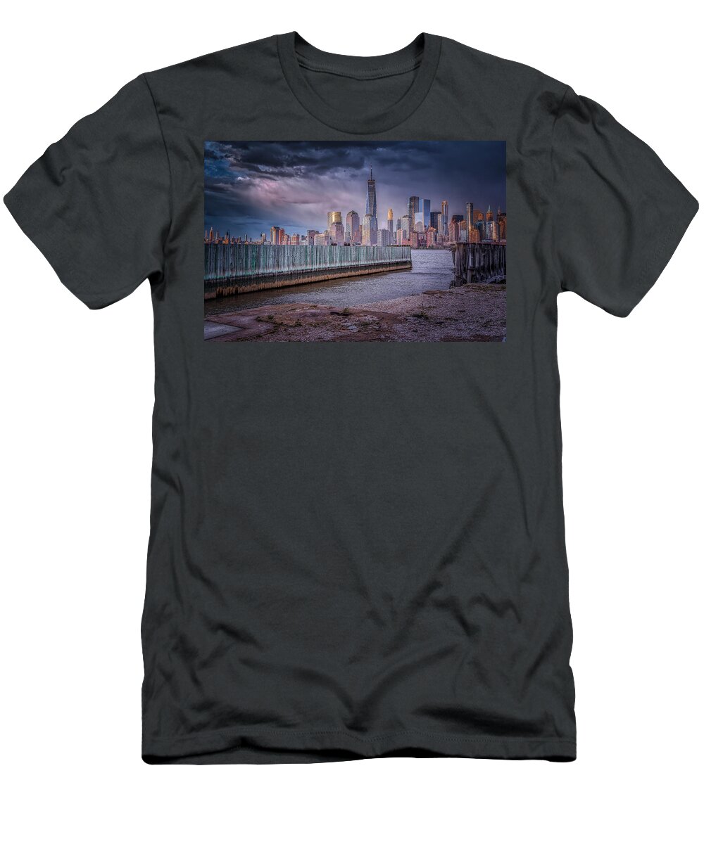 Liberty State Park T-Shirt featuring the photograph Liberty State Park with Stormy Skies by Penny Polakoff