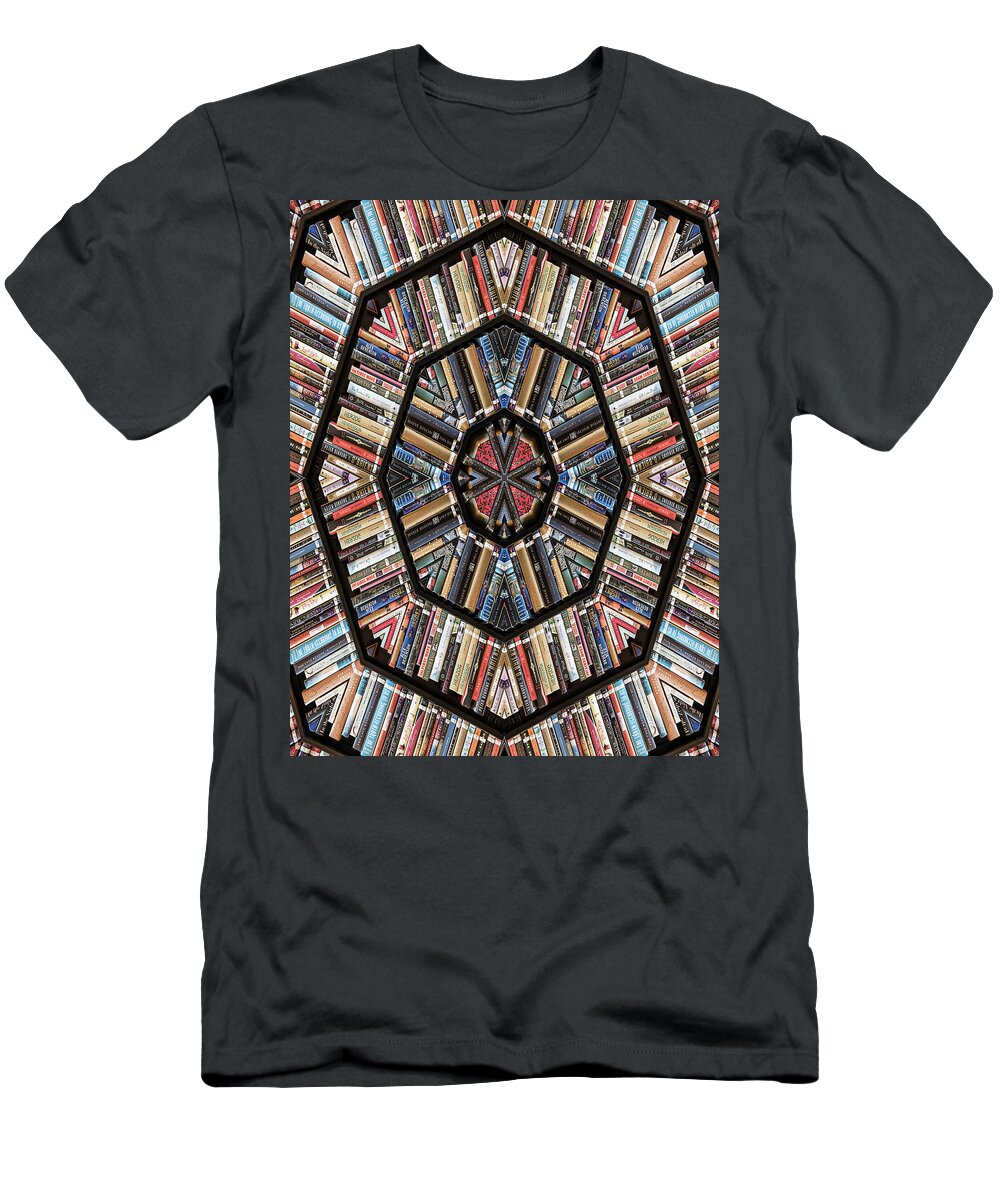 Books T-Shirt featuring the photograph Library Kaleidoscope by Minnie Gallman
