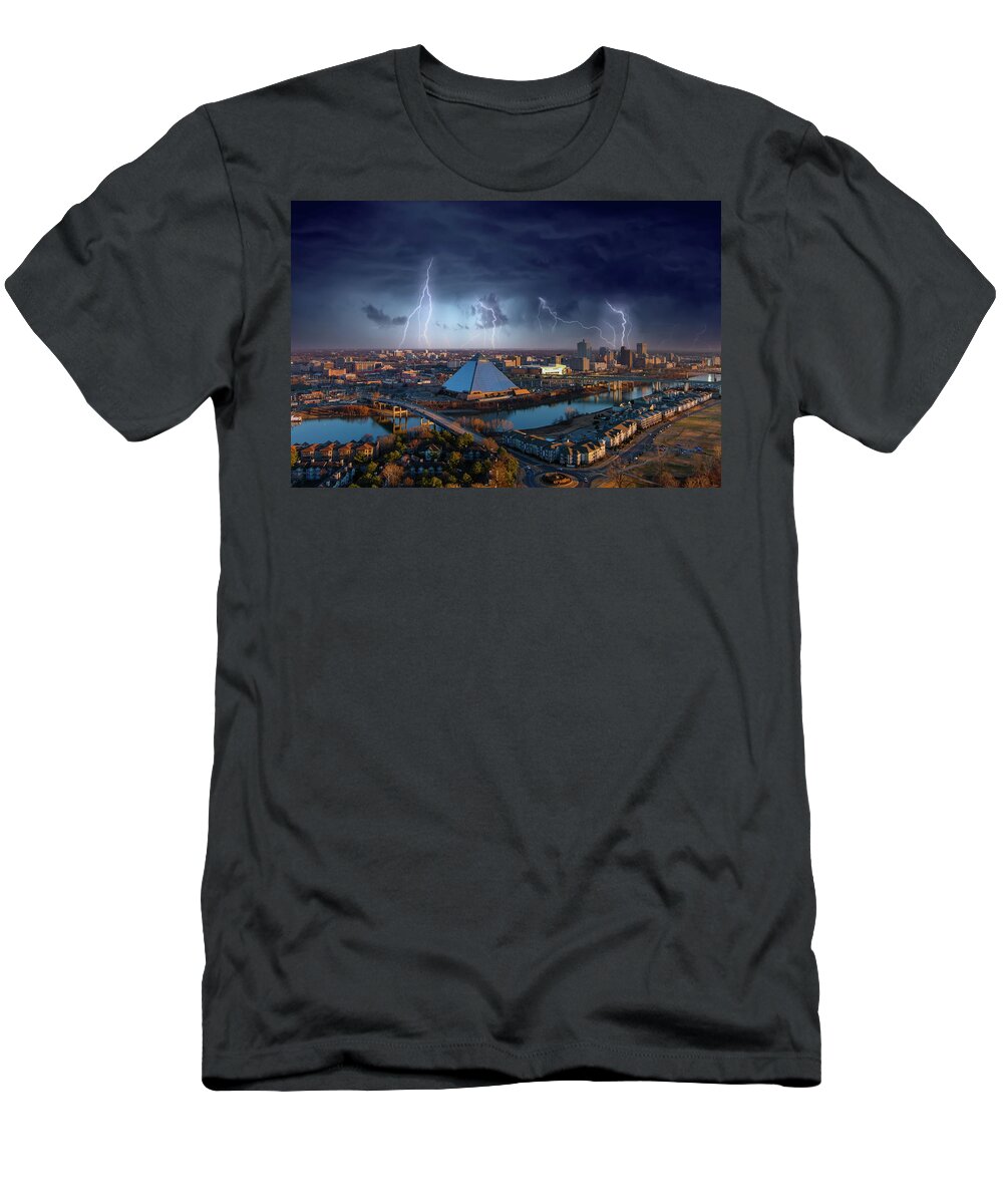 Tennessee T-Shirt featuring the photograph Lightning Over the Pyramid in Memphis by Marcus Jones