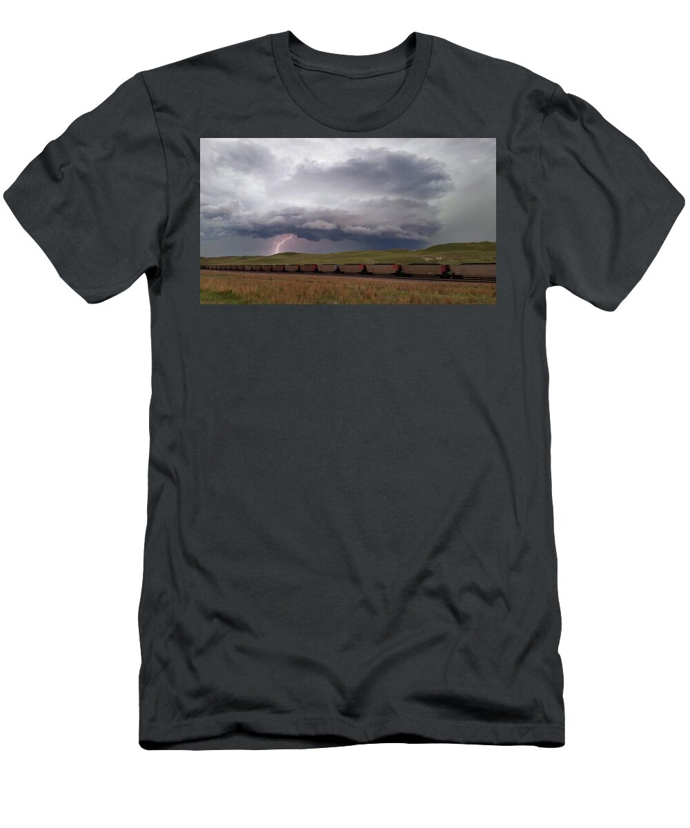 Weather T-Shirt featuring the photograph Lightning Train by Ally White