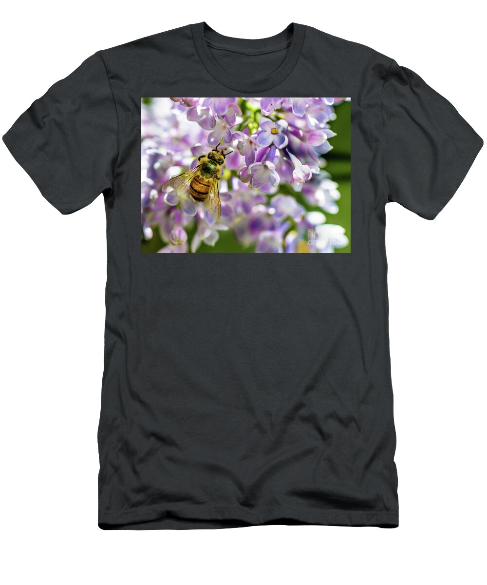 Lilac T-Shirt featuring the photograph Lilac Bee by Darcy Dietrich