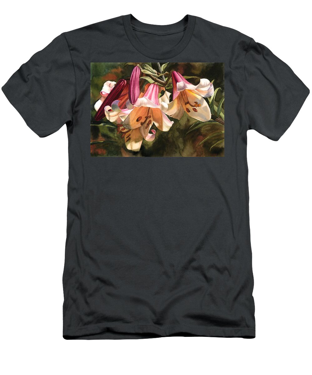 Flower T-Shirt featuring the painting Lilium Regale by Espero Art