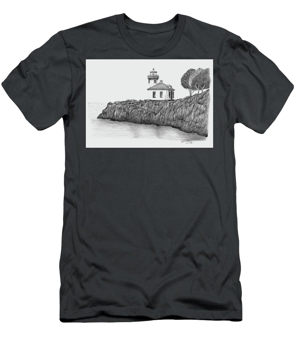 Lighthouse T-Shirt featuring the drawing Lime Kiln Lighthouse by Patricia Hiltz
