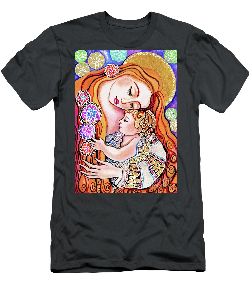 Mother And Child T-Shirt featuring the painting Little Angel Sleeping v1 by Eva Campbell