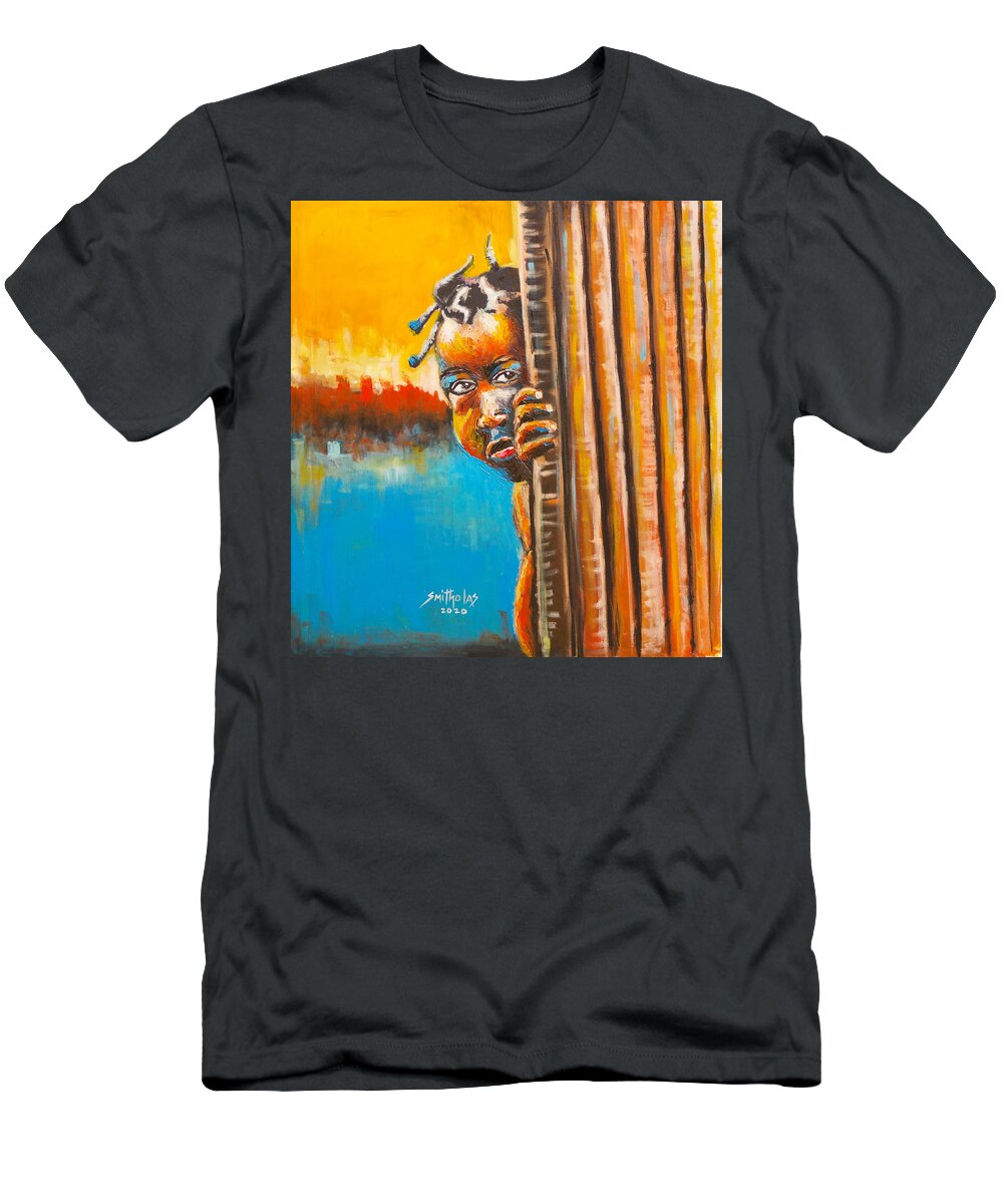 Living Room T-Shirt featuring the painting Little Girl Peeping by Olaoluwa Smith