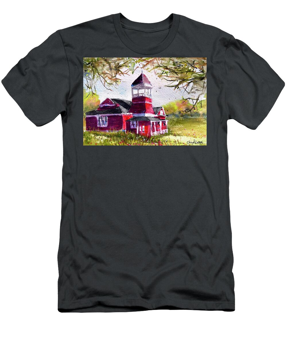 School T-Shirt featuring the painting Little Red Schoolhouse by Cheryl Prather