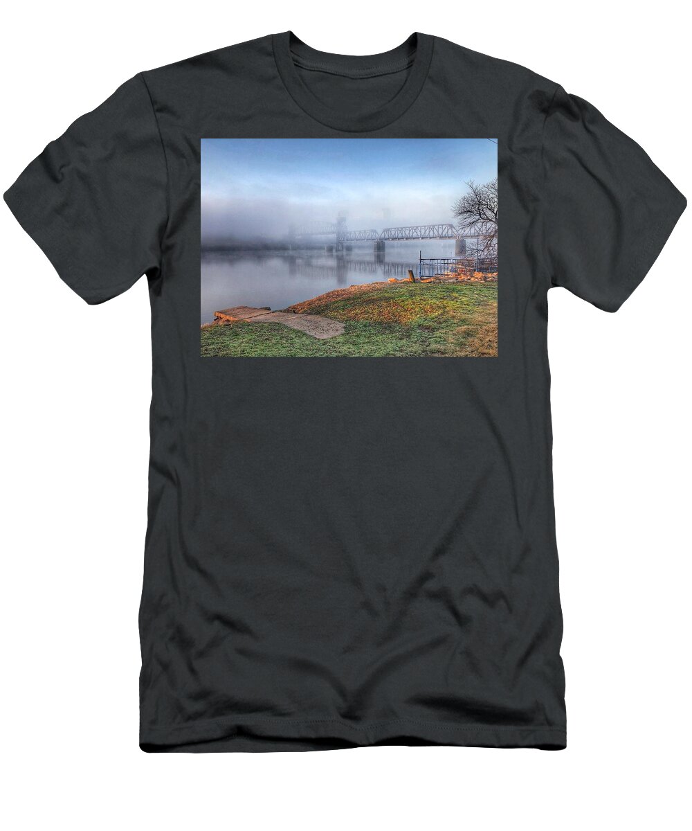 Little Rock T-Shirt featuring the photograph Little Rock On A Fog Covered Morning by Michael Dean Shelton