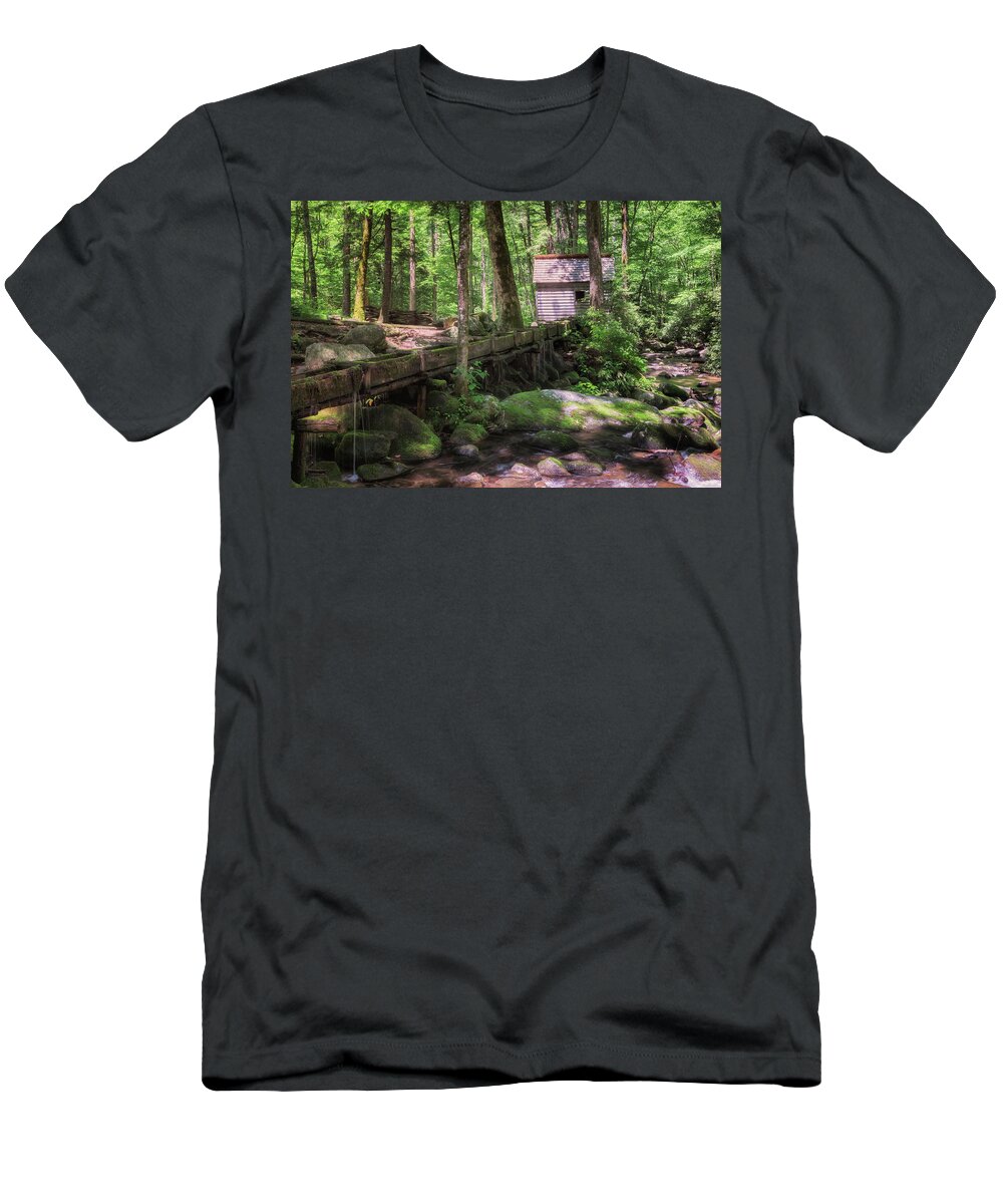 Reagan’s Tub Mill T-Shirt featuring the photograph Little Tub Mill on Roaring Fork - Smoky Mountains by Susan Rissi Tregoning