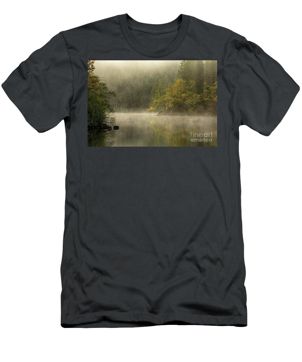 Loch Ard T-Shirt featuring the photograph Loch Ard Misty Morning by Maria Gaellman