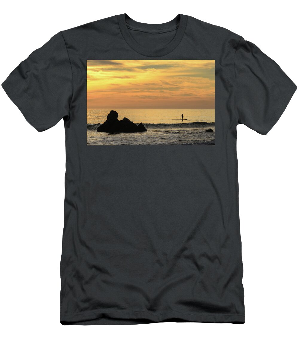 Paddleboarder T-Shirt featuring the photograph Lone Paddleboarder at Sunset by Matthew DeGrushe