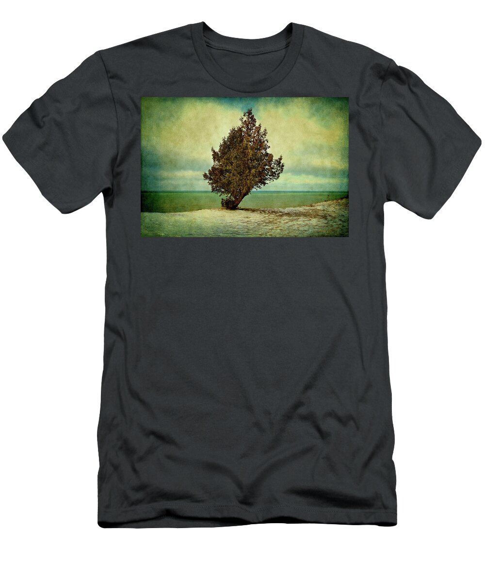 Michigan State T-Shirt featuring the photograph Lone Tree on the Beach by Milena Ilieva