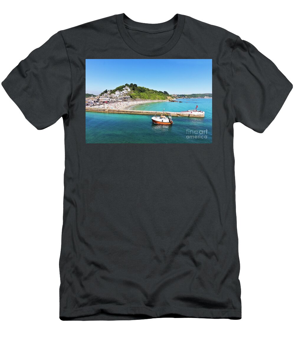 Cornwall T-Shirt featuring the photograph Looe Beach and Banjo Pier Cornwall by Terri Waters