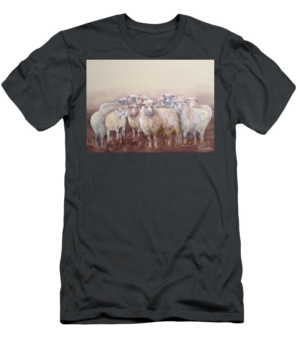 Sheep T-Shirt featuring the painting Looking at You by Barbara Landry