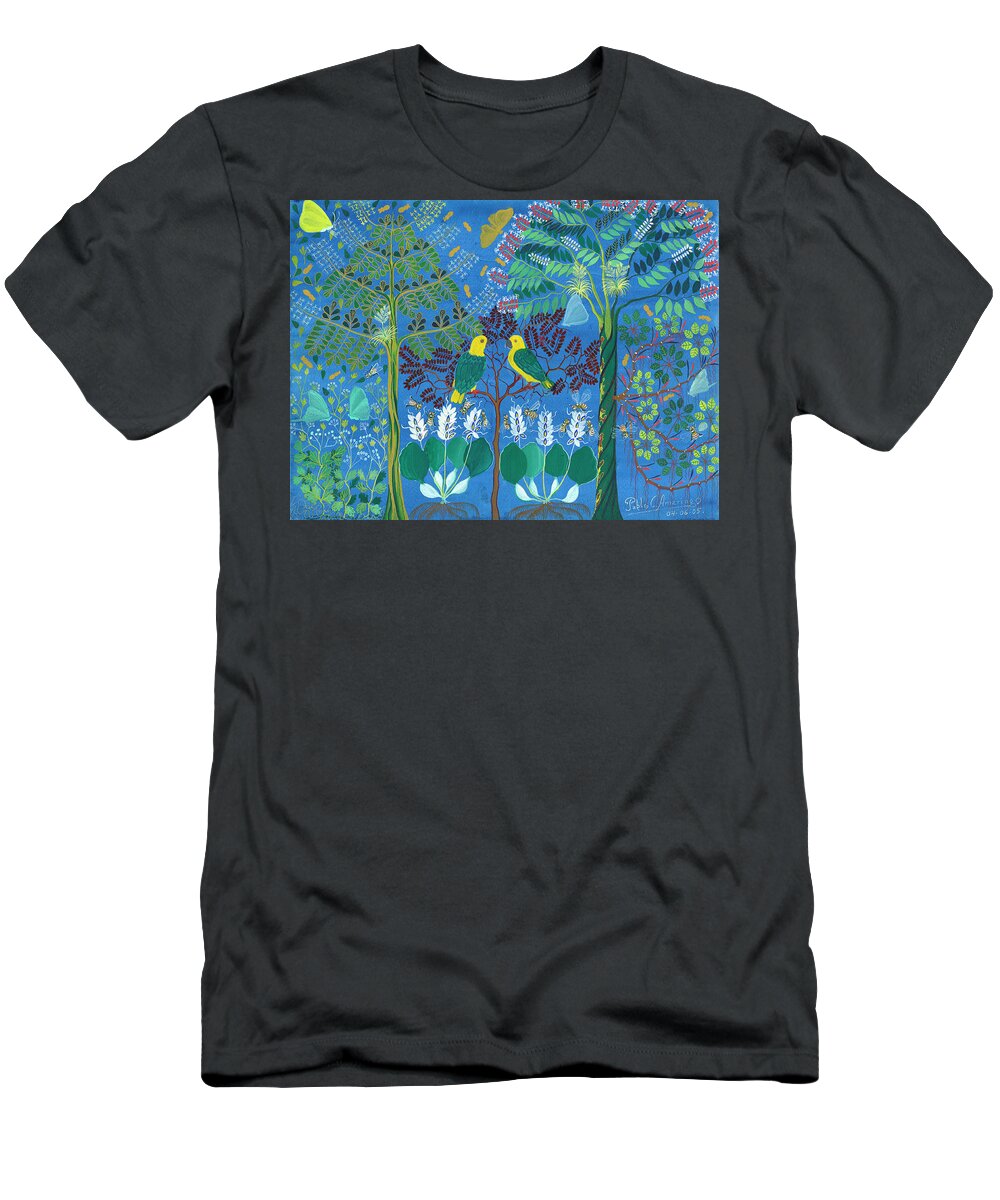  T-Shirt featuring the painting Los Loros by Pablo Amaringo