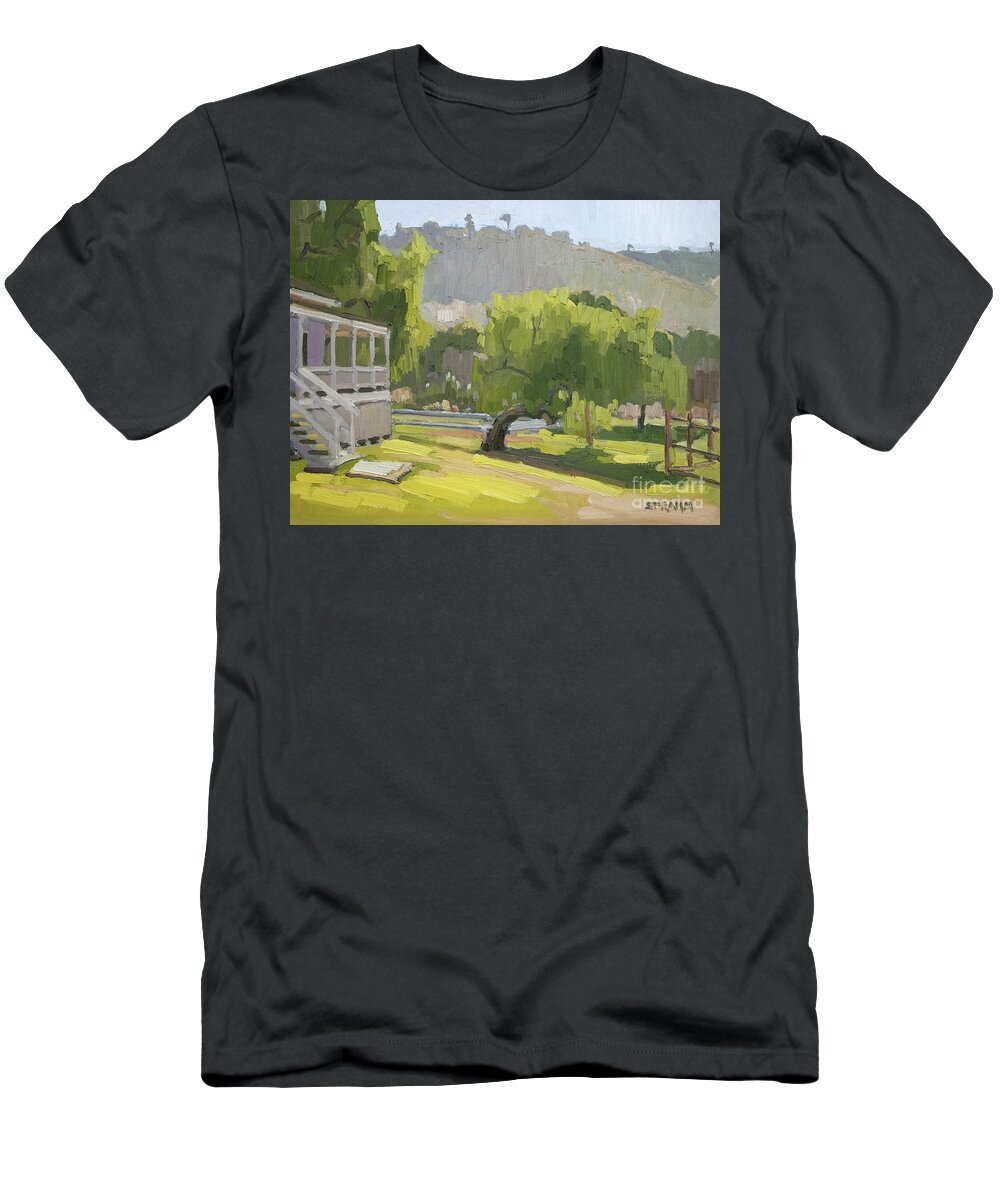 Los Penasquitos T-Shirt featuring the painting Los Penasquitos Canyon Ranch - San Diego, California by Paul Strahm