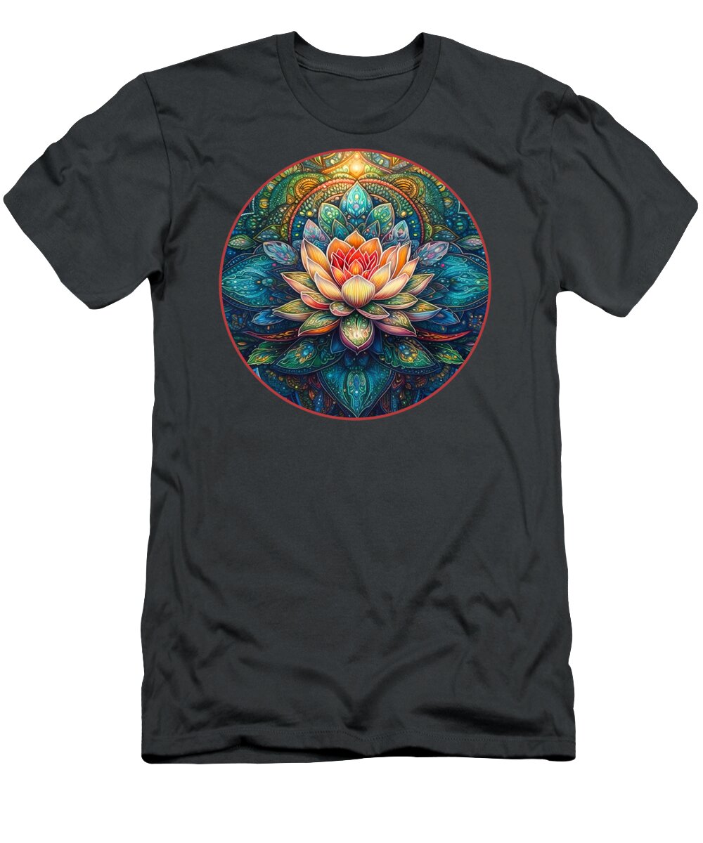 Mandala T-Shirt featuring the painting Lotus Mandala Painting 3 by Mark Ashkenazi