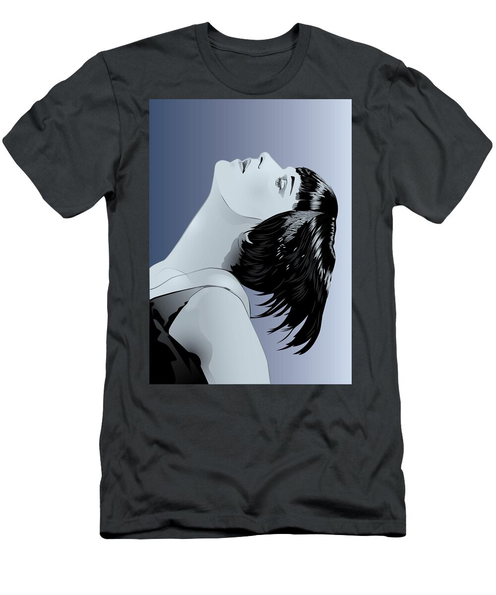 Louise Brooks Official T-Shirt featuring the digital art Louise Brooks in Berlin - Azure Ombre by Louise Brooks