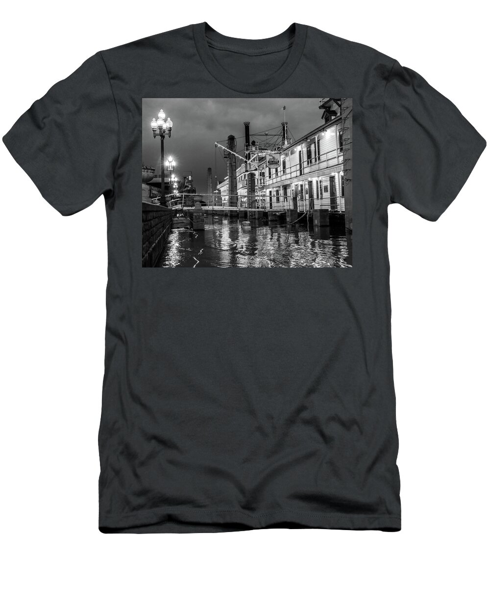 Louisville At Night Black And White T-Shirt featuring the photograph Louisville At Night Black And White by Dan Sproul