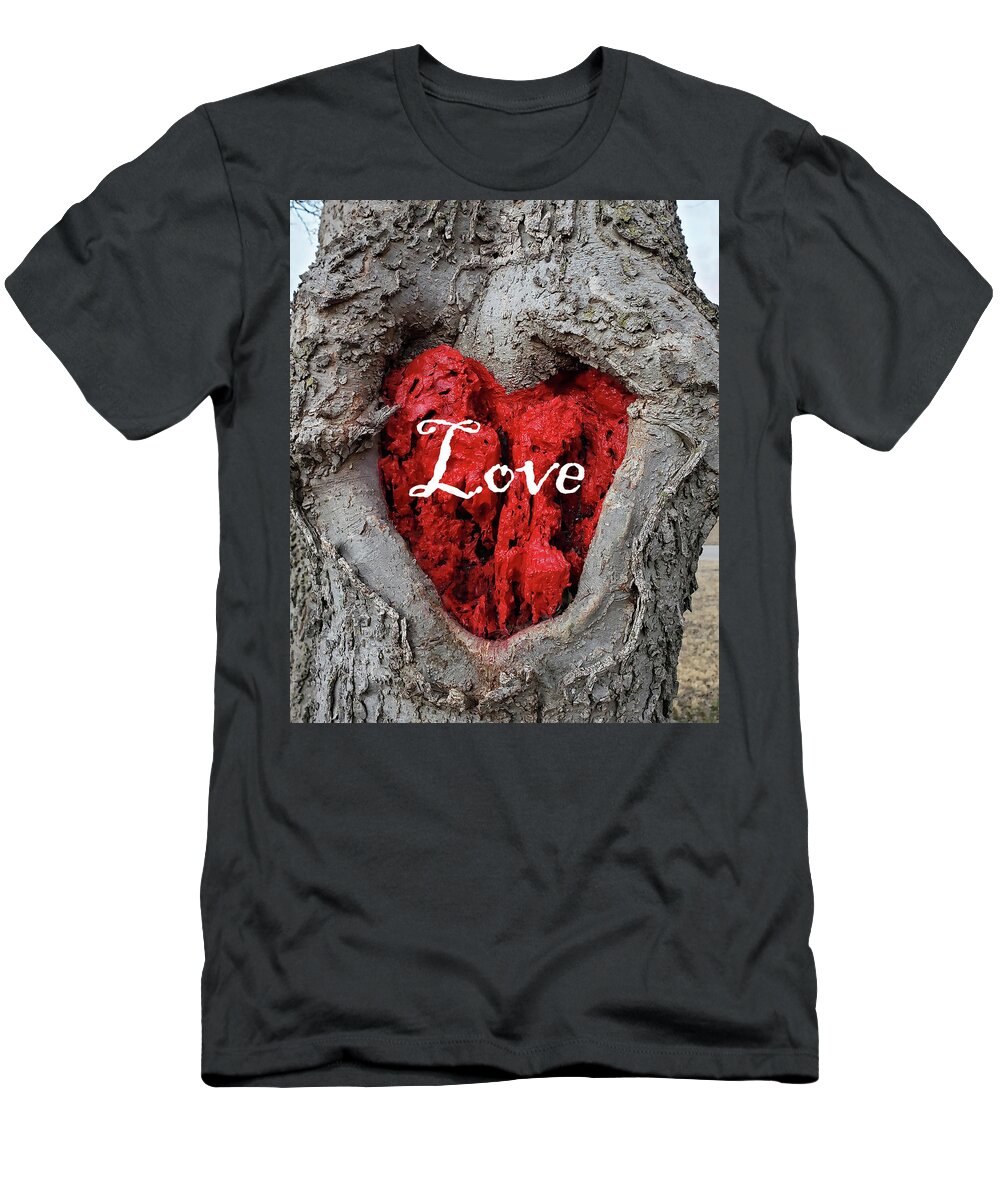 Love T-Shirt featuring the photograph LOVE Red Heart In a Tree by Lynnie Lang