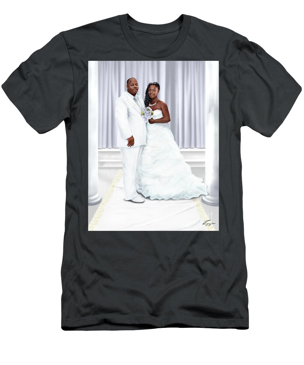Wedding Painting T-Shirt featuring the painting Lovely Trena Wedding Day A4 by Reggie Duffie