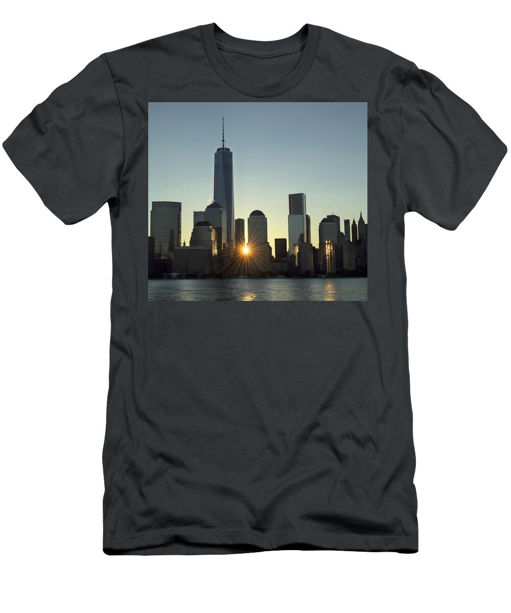 Sunrise T-Shirt featuring the photograph Lower Manhattan Sunrise by Alina Oswald