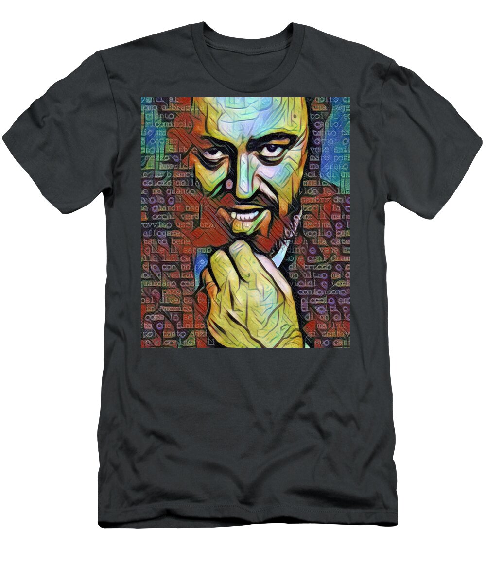Luciano Pavarotti T-Shirt featuring the painting Luciano Pavarotti Painting 2 by Tony Rubino