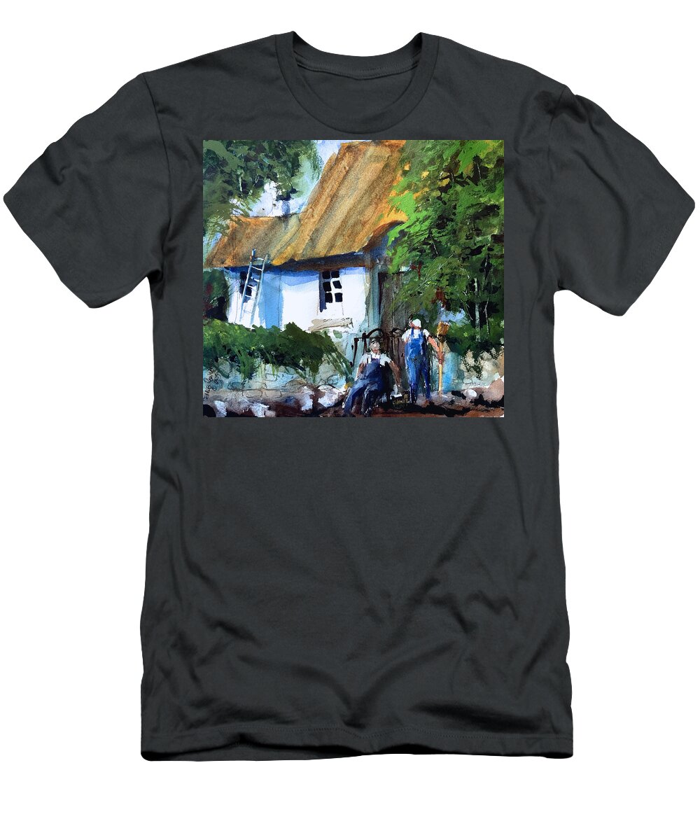 St. Ives T-Shirt featuring the painting Lunch Break at St. Ives by Charles Rowland