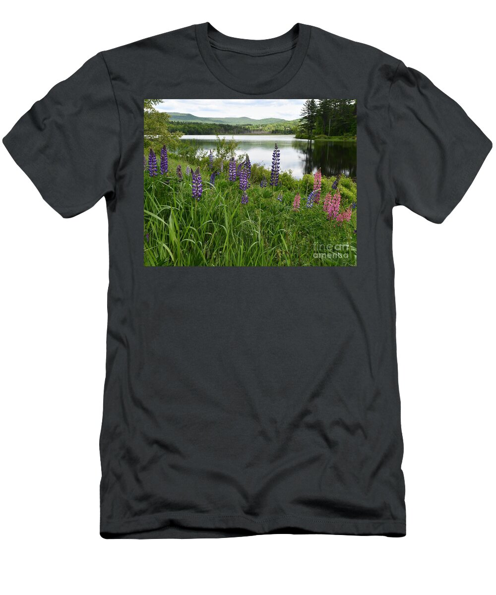 Sugar Hill T-Shirt featuring the photograph Lupines at the Lake by Steve Brown