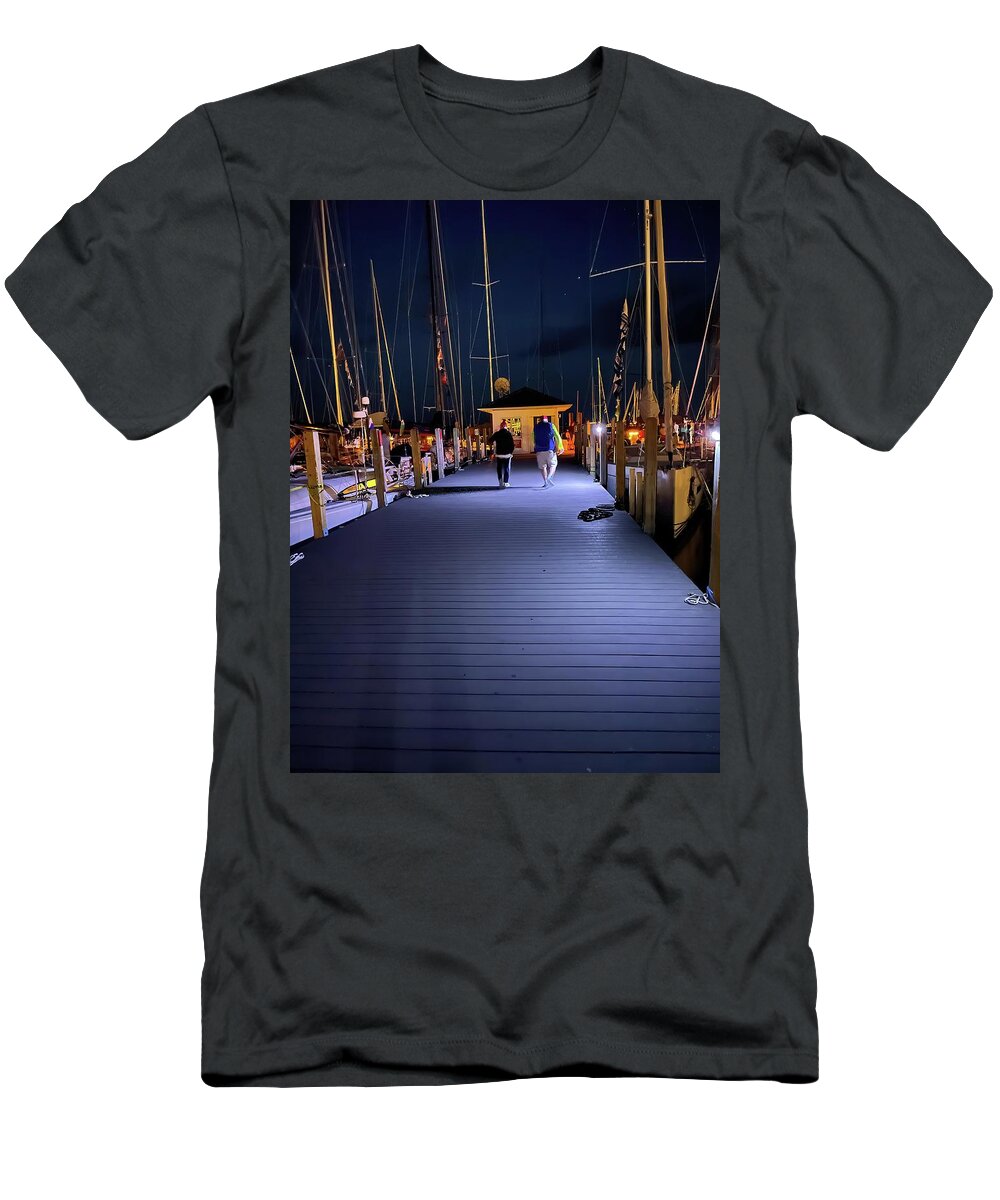 Ohana T-Shirt featuring the photograph Mackinac Island Night Walking the Dock IMG_4817 by Michael Thomas