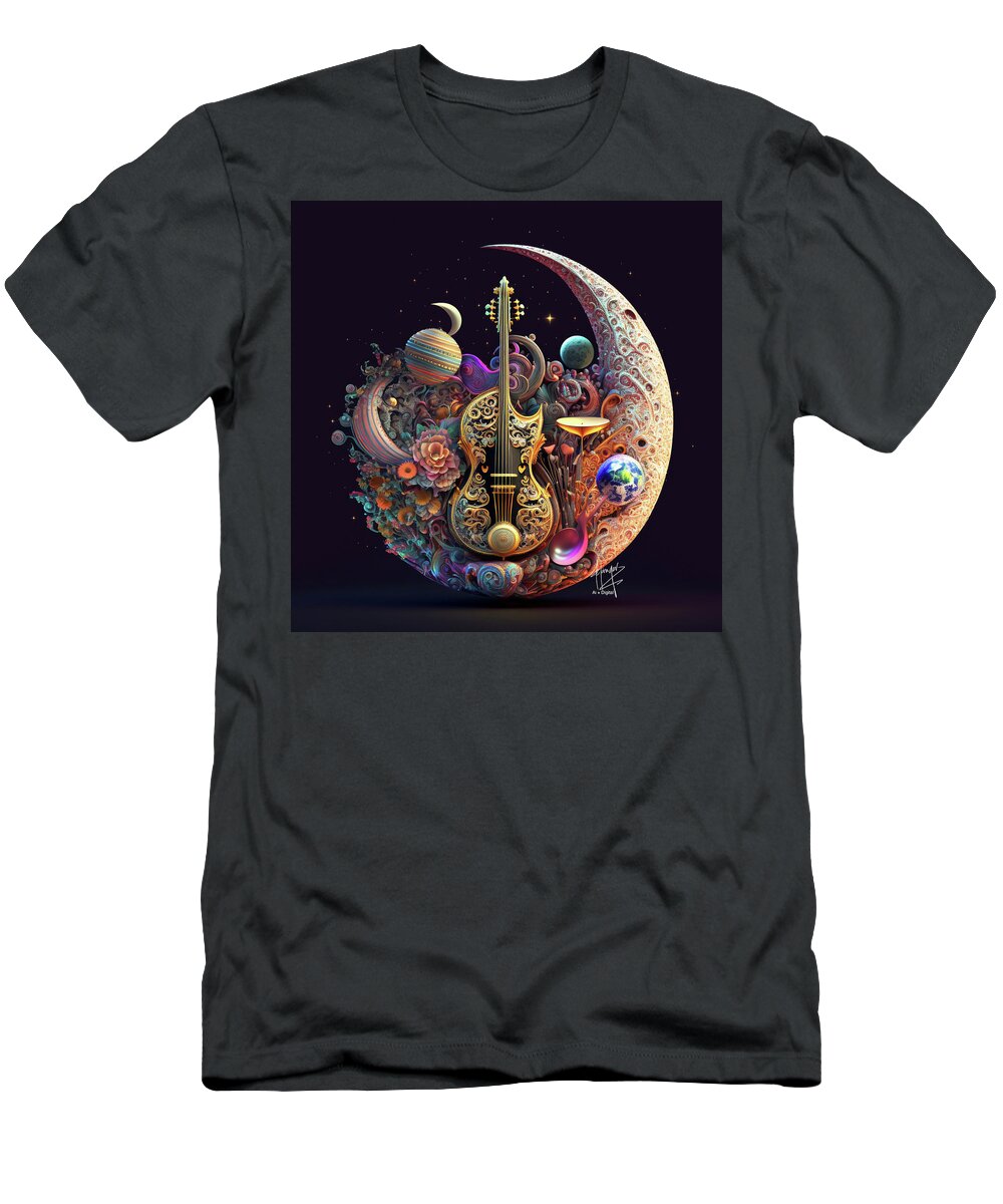 Moon T-Shirt featuring the digital art Magical Musical Moon 1 by DC Langer