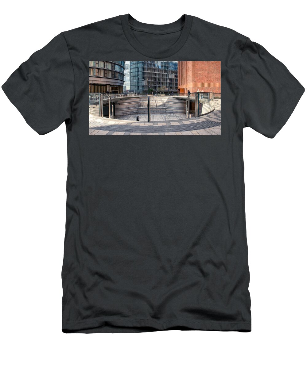 #malaysia Square #battersea #london #cultural Diversity #innovative Spirit #colorful Murals #water Feature #malaysian Cuisine #live Music Performances #cultural Events #inclusive Space #community Spirit #rejuvenation #energising #visitor Experience T-Shirt featuring the photograph Malaysia Square in Battersea by Raymond Hill