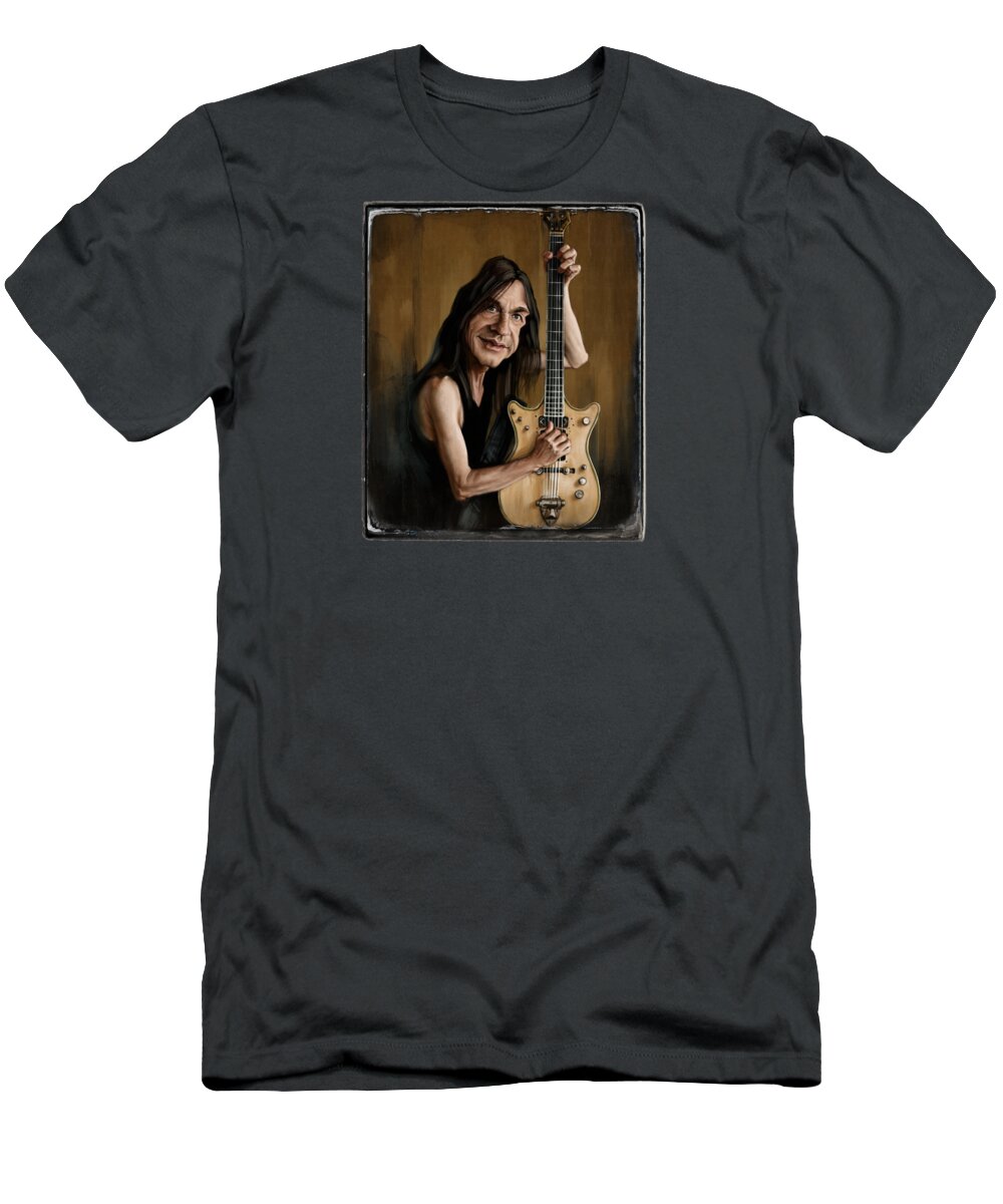 Malcolm Young T-Shirt featuring the digital art Malcolm Young by Andre Koekemoer