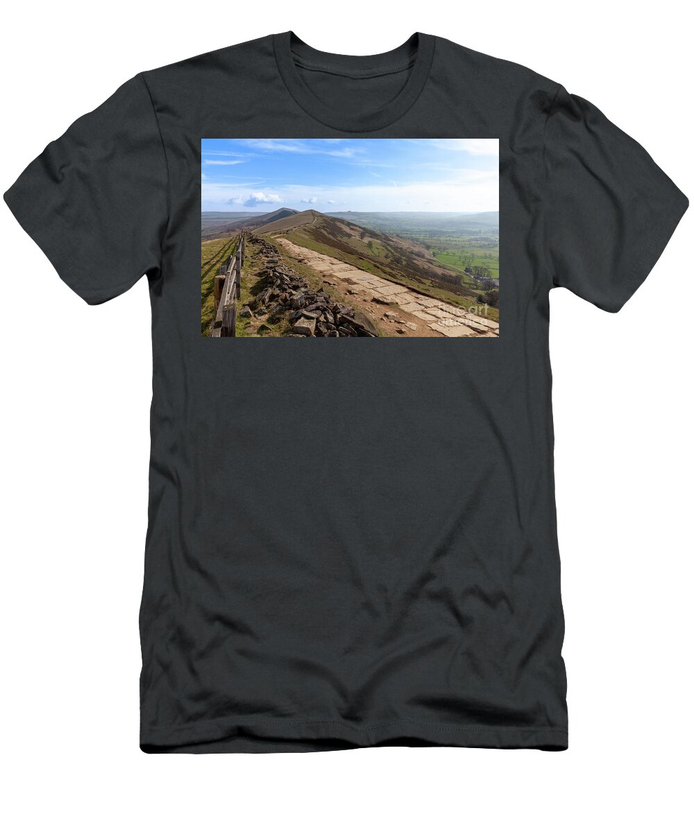 Peak District T-Shirt featuring the photograph Mam Tor ridge in morning sunlight Derbyshire by Simon Bratt