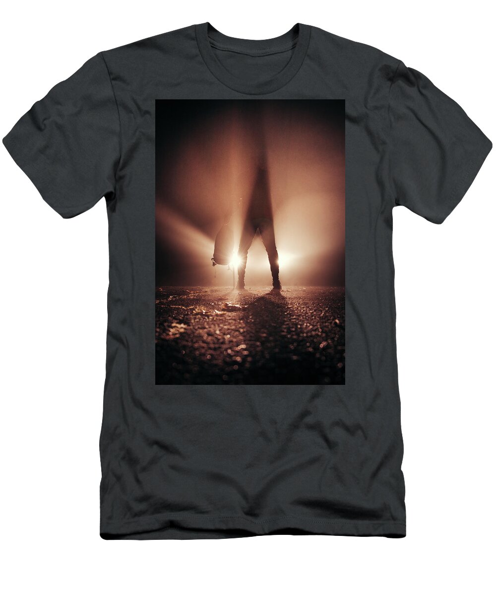 Figure T-Shirt featuring the photograph Man stands in car lights by Vaclav Sonnek