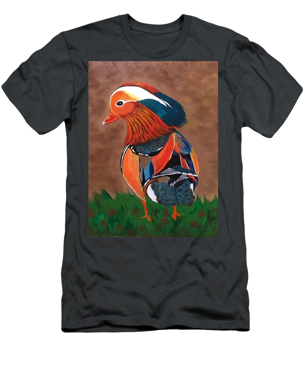  T-Shirt featuring the painting Mandarin Duck-Fowl Play by Bill Manson