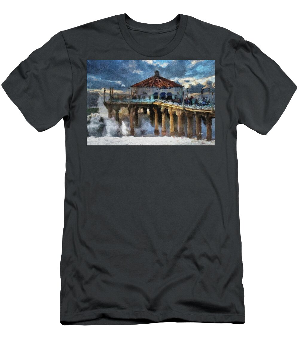Manhattan Beach Pier T-Shirt featuring the digital art Manhattan Beach Pier by Russ Harris