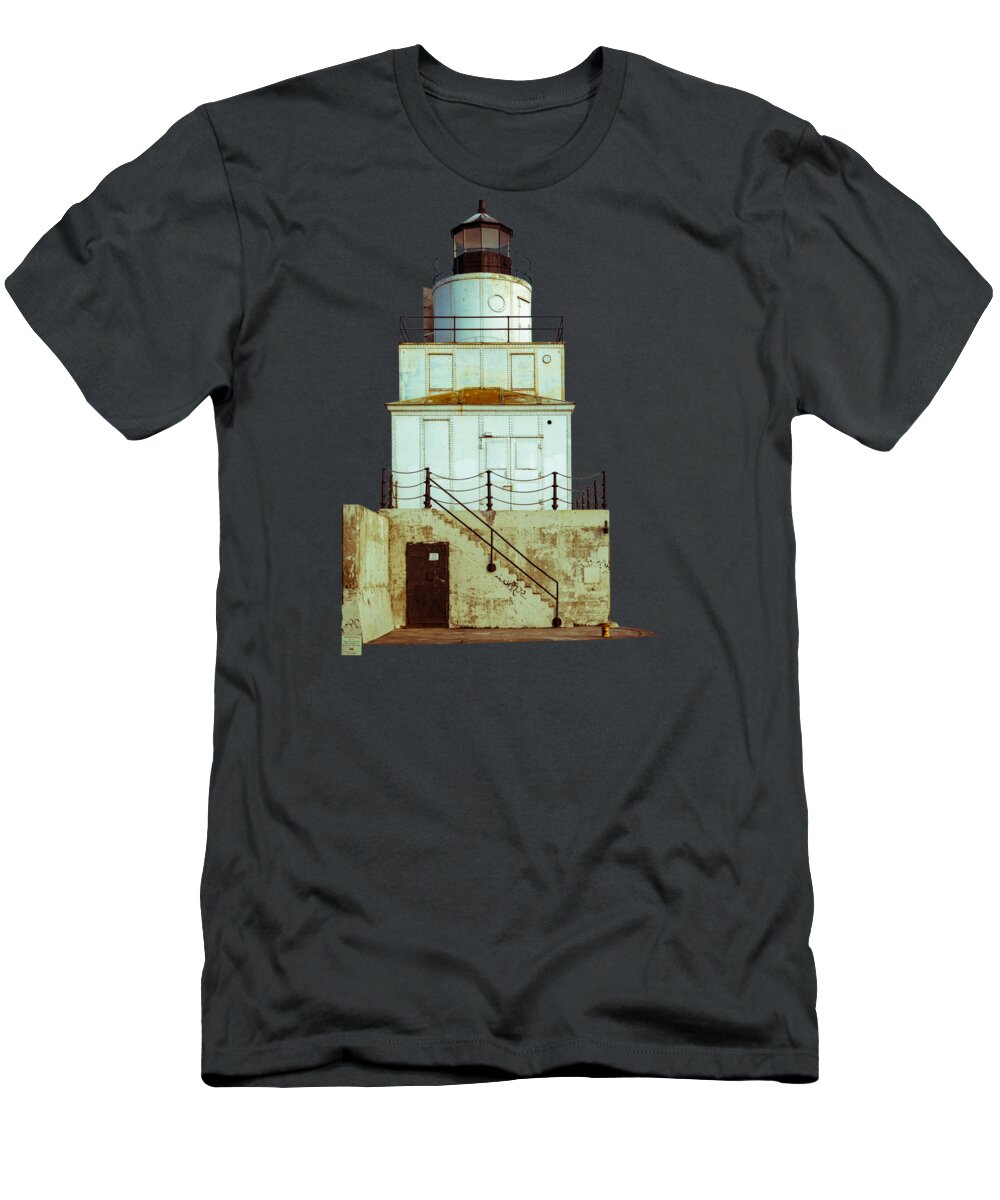 Manitowoc T-Shirt featuring the photograph Manitowoc Harbor Breakwater Light by Enzwell Designs