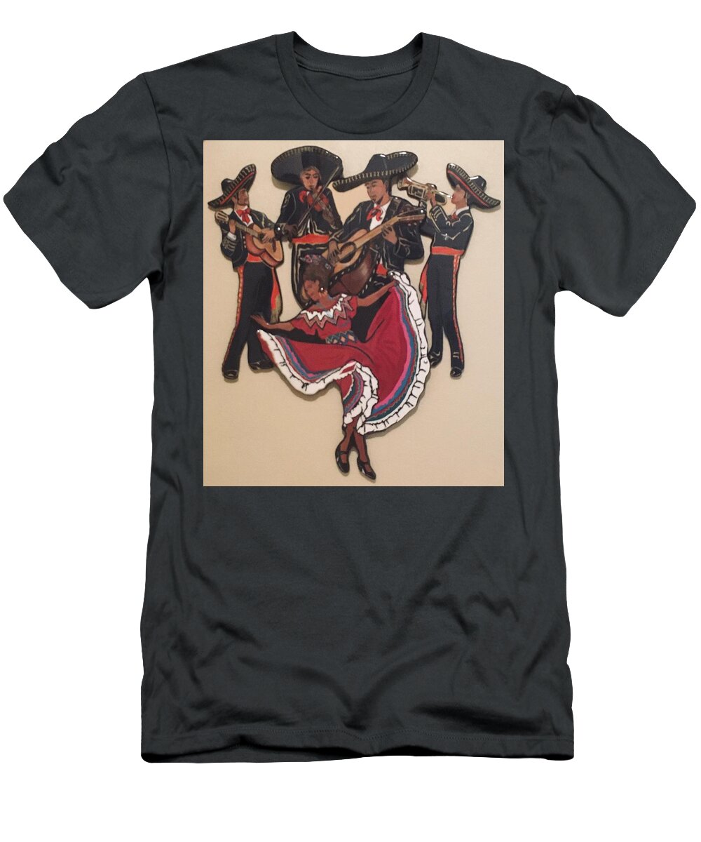 Mariachi Musicians T-Shirt featuring the mixed media Mariachis and Folklorico Dancer by Bill Manson