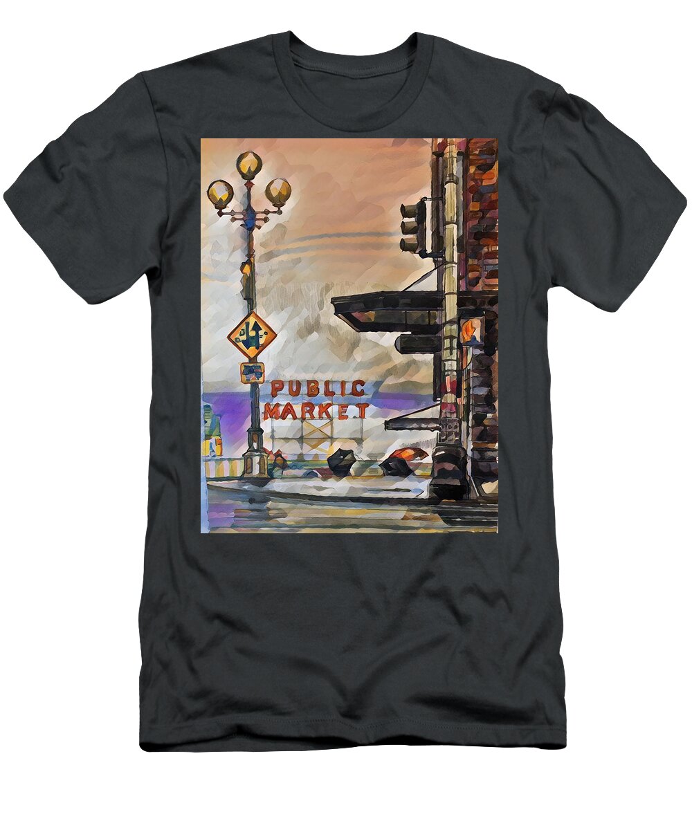 Public T-Shirt featuring the painting Market by Try Cheatham