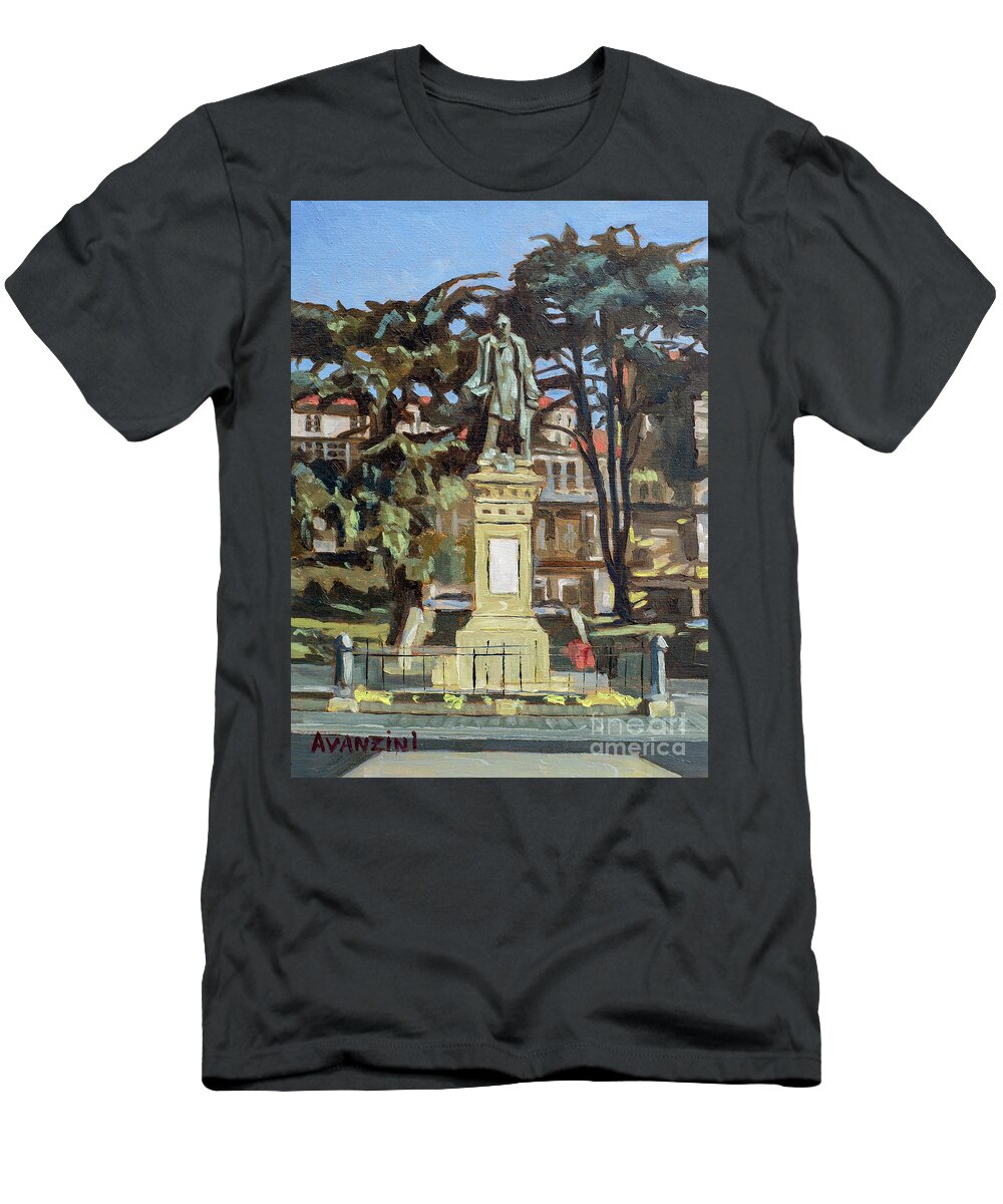 Square T-Shirt featuring the painting Marquees de Amboage Statue and Plaza Ferrol Galicia Spain by Pablo Avanzini
