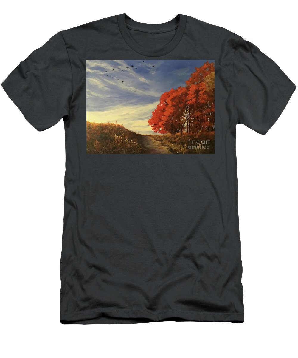 Fall T-Shirt featuring the painting Max Patch Path by Anne Marie Brown