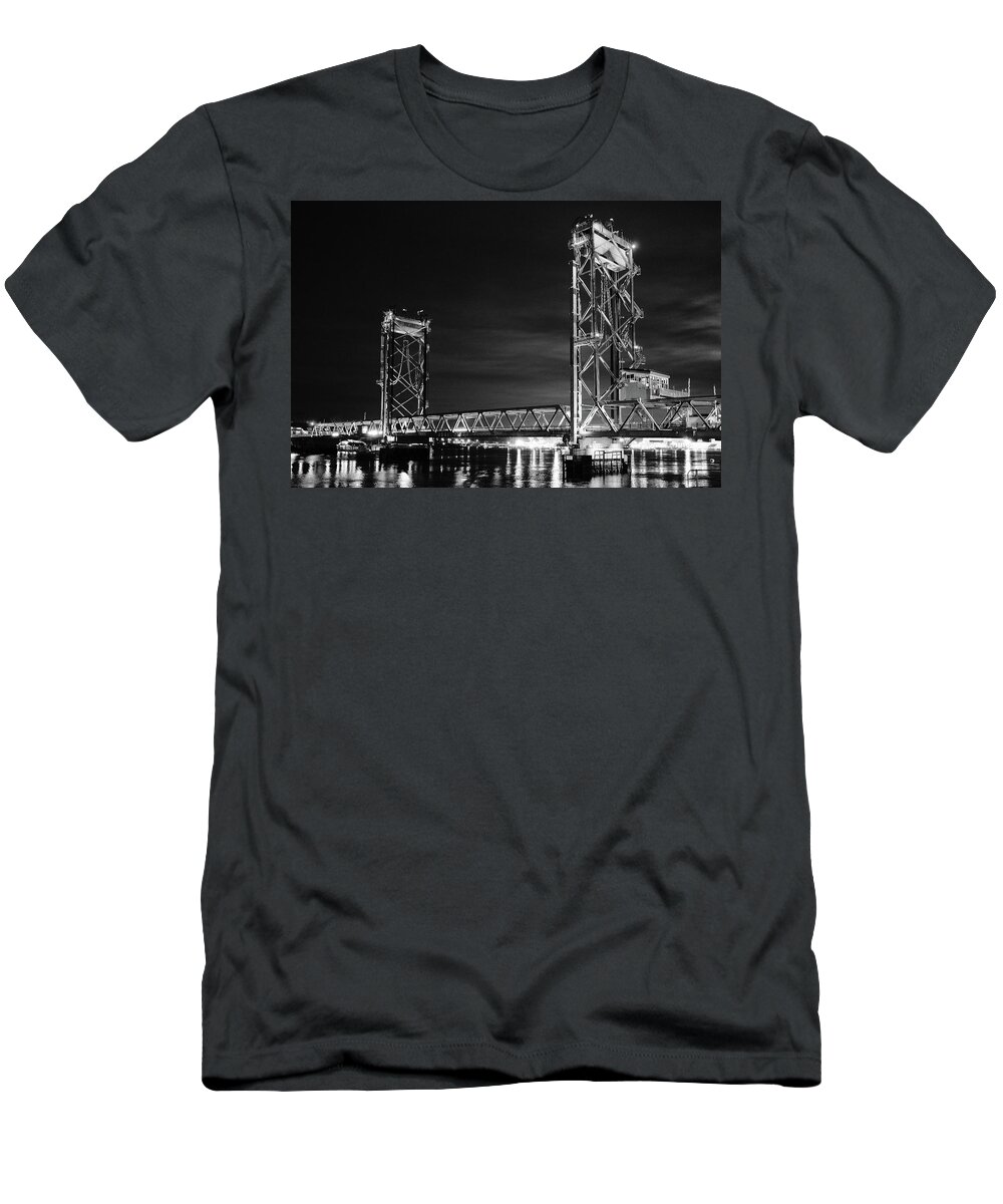Acros T-Shirt featuring the photograph Memorial Bridge, A Night In Monochrome. by Jeff Sinon