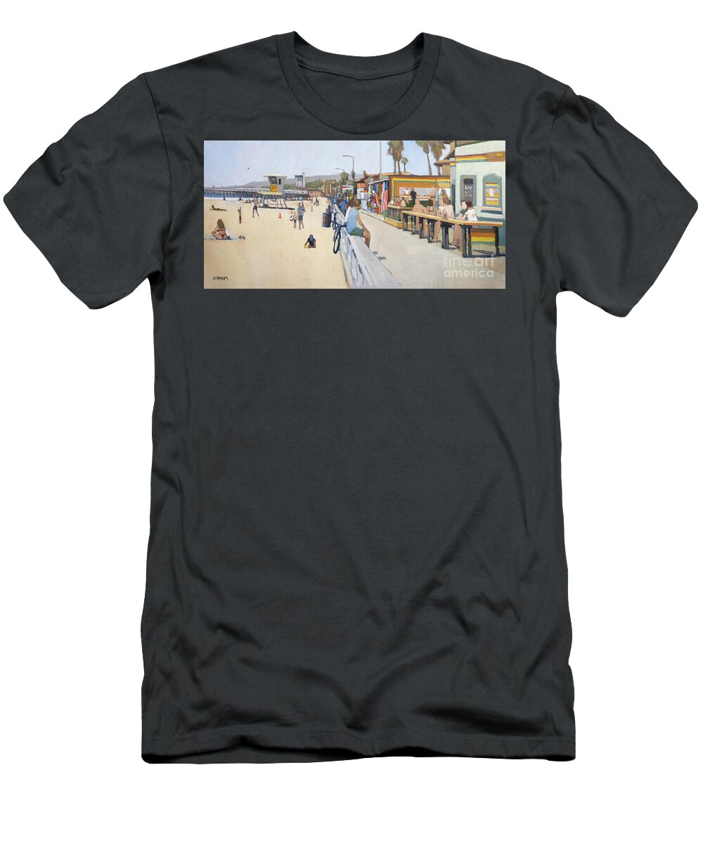 Pacific Beach T-Shirt featuring the painting Memorial Day - Pacific Beach, San Diego, California by Paul Strahm