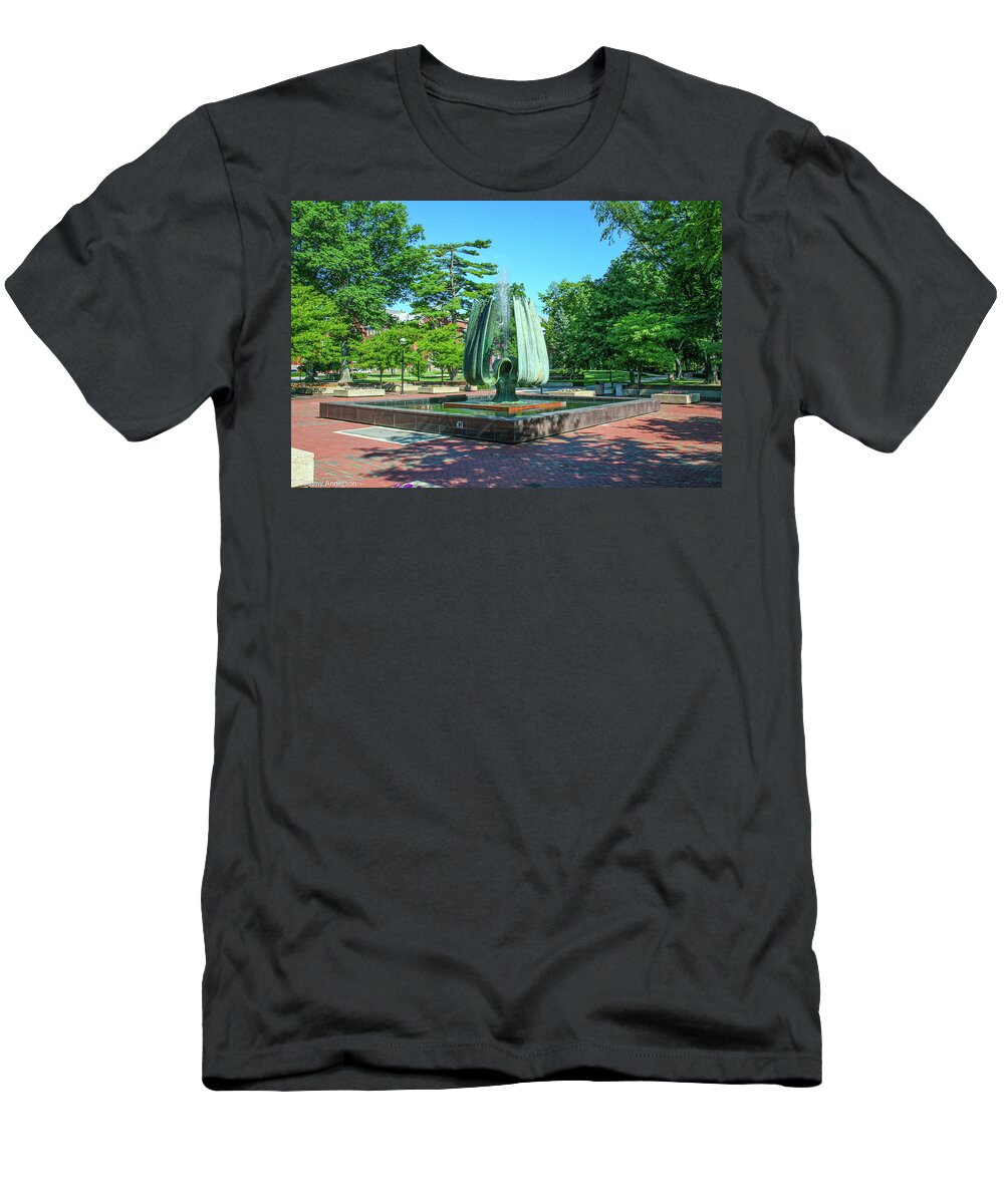 Memorial Fountain At Marshall University T-Shirt featuring the photograph Memorial Fountain 2 by Tommy Anderson