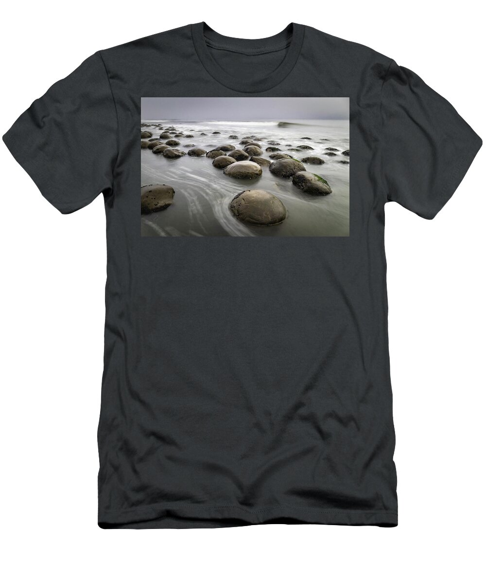 Mendocino Concretions Bowling Ball Beach Point Arena T-Shirt featuring the photograph Mendocino Concretions by Eric Engles by California Coastal Commission