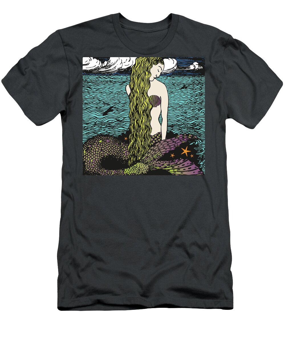 Mermaids T-Shirt featuring the digital art Mermaid by the Ocean by Eclectic at Heart