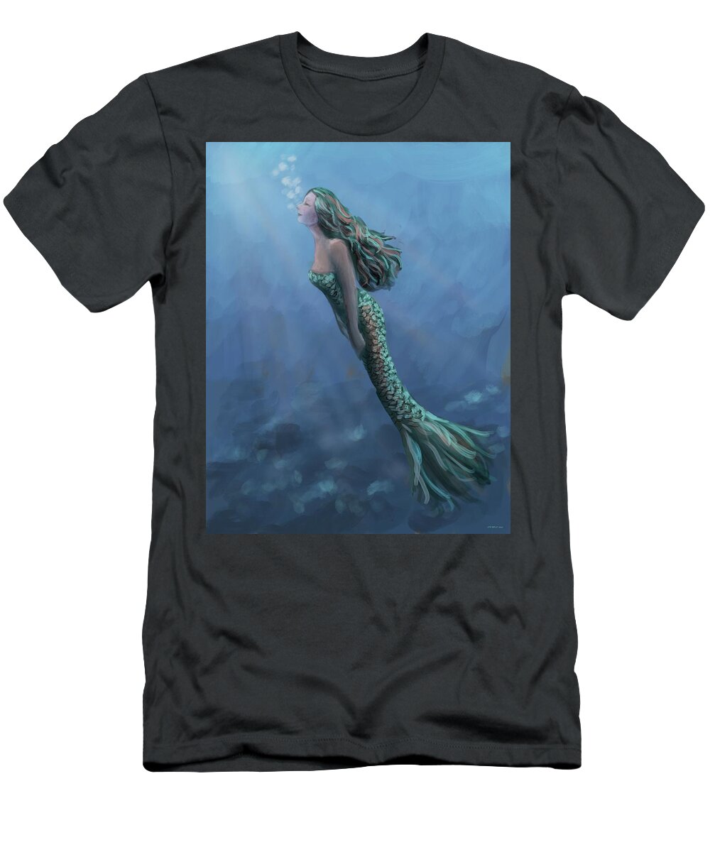 Mermaid T-Shirt featuring the digital art Mermaid Rising by Larry Whitler