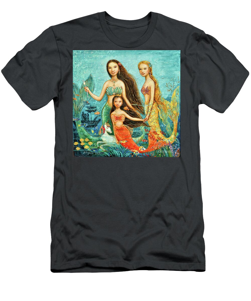 Mermaid T-Shirt featuring the painting Mermaid Sisters by Shijun Munns